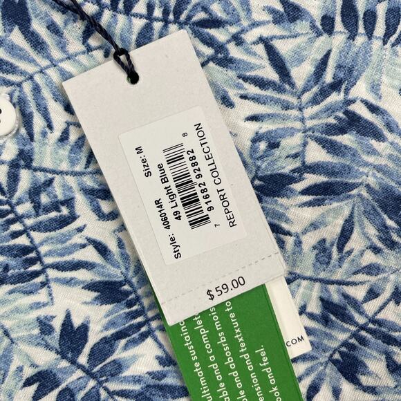 Report Collection Shirt Men Medium Blue Camp Hawaiian Tropical Sustainable NEW - Picture 3 of 8
